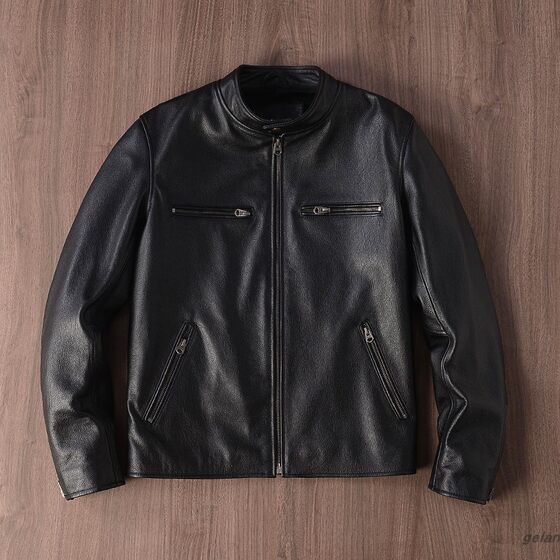 
J100 Genuine Leather Jacket Men's First Layer Cowhide Stand Collar Slim Short Genuine Leather Jacket Men
