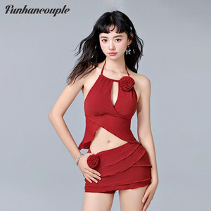 
Funhancouple stunning split swimsuit women's new halter neck Thai pure desire small breasts hot spring red bikini