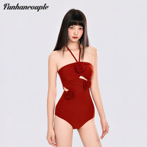 
Funhancouple one-piece swimsuit for women 2026 new three-dimensional flower spa halter neck small breast bikini beautiful
