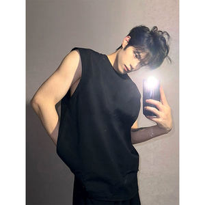 
American black high-end men's waistcoat vest 2026 summer new style pure cotton casual sleeveless t-shirt top