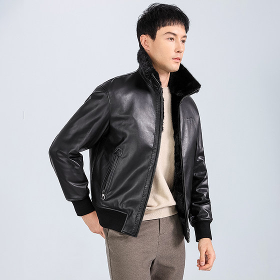 
Haining genuine leather jacket for men imported fetal cowhide mink liner first layer cowhide business thickened 25 years new style jacket