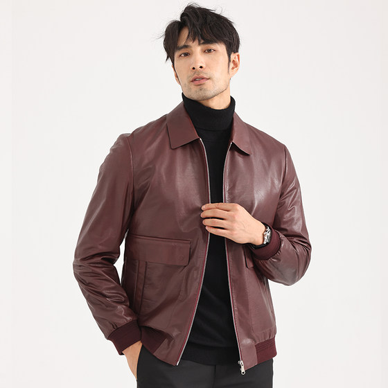 
Haining Men's New Genuine Leather Jacket Autumn Lapel Uncoated First Layer Cow Leather Jacket Leather Slim Short Jacket