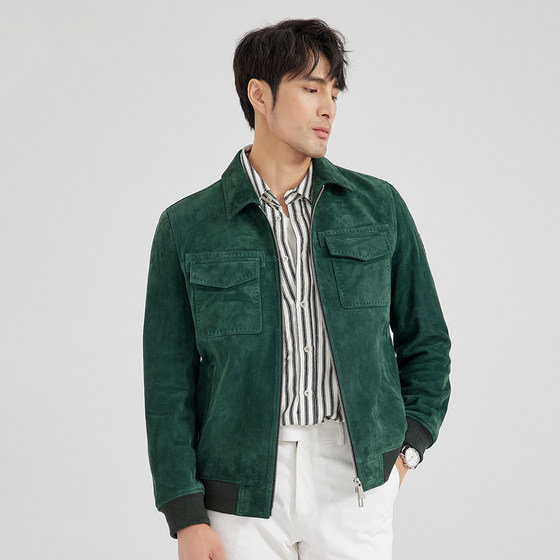 Haining new autumn style men's genuine leather jacket suede sheepskin jacket suede lapel jacket jacket