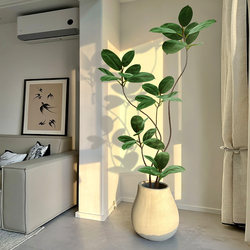Artificial Rubber Tree Green Plant, Faux Plant for Living Room, Light Luxury Imitation Flower Decorative Tree, Large Indoor Potted Floor-Standing Ornament