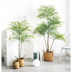 Artificial Plant Nandina Bamboo Potted Plant Large Fake Green Plant Decoration Indoor Living Room Floor-Standing Ornament Artificial Green Plant Landscaping