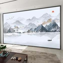 New Chinese Style Self-Adhesive Wallpaper Tv Background Wall Sticker Wallpaper Landscape Painting Sticker Living Room Wall Sticker Scenery Mural