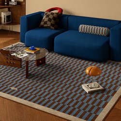 Simple Retro Plaid Carpet, Light Luxury and High-End Feel, Bedroom Bedside Rug, Antique Style Living Room Coffee Table Rug, Anti-Stain Floor Mat