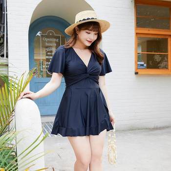 Korean conservative swimsuit for women, one-piece skirt style 200Jin [Jin equals 0.5kg] fat mm belly-covering slimming boxer briefs hot spring swimsuit