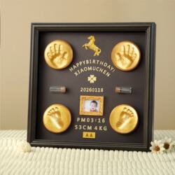 Hand and Foot Print Clay Keepsake Photo Frame, Full Moon Hand and Foot Print, Baby Hair and Umbilical Cord Collection, 100-Day Hand and Foot Print Clay Photo Frame