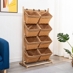 Solid Wood Storage Rack for Living Room, Snack and Toy Storage Basket, Magazine Storage Rack, Multi-Layer Clothing Storage Basket, Floor-Standing Simple Design