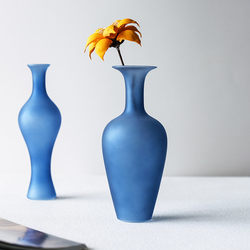 Japanese-Style Glass Vase with Blue Bird Design, Zen-Inspired Willow Leaf Vase, High-Grade Silicon Oxide Glass with Frosted Texture, Tea Ceremony Vase