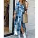 Autumn new POLO neck stylish single-breasted loose cartoon chain printed long sleeve dress long skirt DRESS
