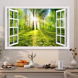 3D Stereo Wall Stickers Landscape Painting Stickers Self-Adhesive Living Room Bedroom Background Wall Decoration Fake Window Landscape Mural