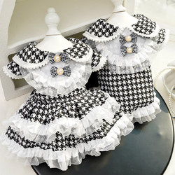Pet Clothes in a Socialite Style with Houndstooth Pattern for Teddy, Bichon, Pomeranian, and Cats, Couple Outfits That Can Be Used for Walking