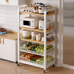 German Kitchen Multi-Layer Storage Rack, Multifunctional Floor-Standing Household Rack for Refrigerator, Microwave, and Vegetable Basket Storage
