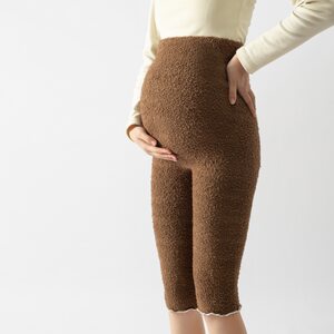 
Half-edge velvet household five-quarter pants, extended high-waisted plush warm safety leggings, coral belly protection pants, pregnant women can wear