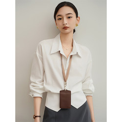 White Waist-Cinching Shirt for Women, Early Autumn French Style, Professional Commuting Outfit, Slit Design, Slimming Top, Inner Layer Base Shirt for Winter