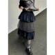 American retro plaid stitching mesh skirt female 2024 autumn niche design feel cake multi -layer Y2K long skirt