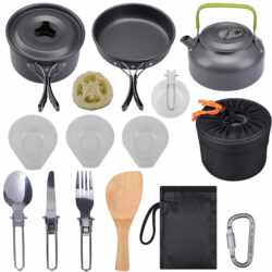 Factory direct sales Amazon outdoor teapot set with tableware set Portable camping cooker pot set
