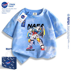 Nasa Co-Branded Boys' Pure Cotton Short-Sleeved T-Shirt 2026 New Summer Kidsren's Clothing for Older Kidsren, Robot Handsome Top