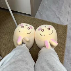 Usaqi Cotton Slippers Indoor Full-Coverage Thick-Soled Non-Slip Funny Rabbit Winter Warm Creative Cartoon Furry Slippers
