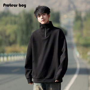 
ProteusBoy sweatshirt for men in spring, autumn and winter, American-style velvet inner half-zip high-neck long-sleeved outer suit