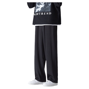 
Pull back black trousers for men in spring, autumn and summer, loose straight trousers, boys' sports pants, wide-leg casual trousers