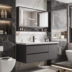 Simple Solid Wood Multi-Layer Bathroom Cabinet Set with Integrated Ceramic Basin, Smart Washbasin Cabinet, and Vanity