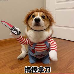 Dog Costume with Knife, Funny and Quirky Clothes, Puppy Hunting Prop Outfit, Killer Transformation Outfit, Teddy Pomeranian Straight Hair