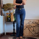Tall large size micro-flare jeans for women 2025 spring and autumn clothing elastic high waist fat MM bell-bottom pants 200 Jin [Jin equals 0.5 kg]