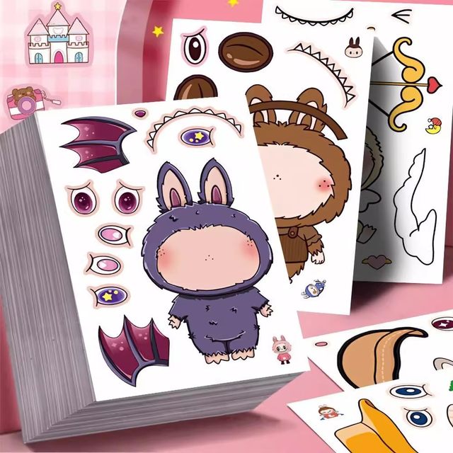 Labubu dressing puzzle stickers for children's handmade manual DIY creative puzzle dress kindergarten stickers