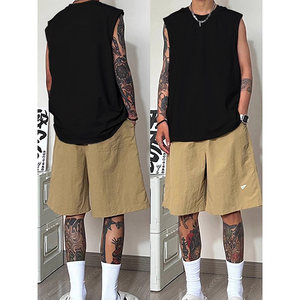 
Summer outfit extra-large size 300*0.5kg pixie street fashion American retro vest men's heavy pure cotton street sleeveless T-shirt