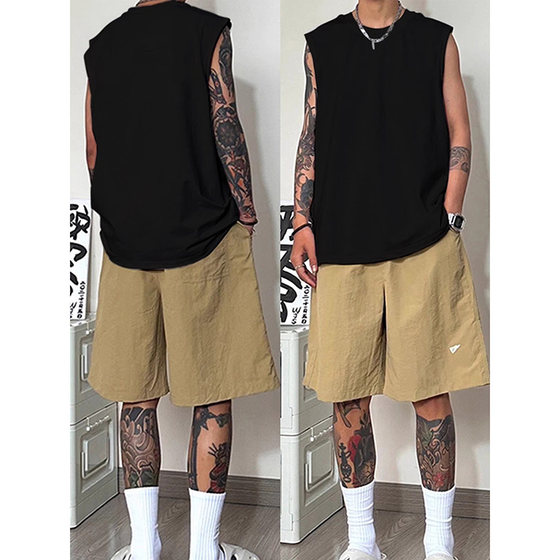 
Summer outfit extra-large size 300*0.5kg pixie street fashion American retro vest men's heavy pure cotton street sleeveless T-shirt