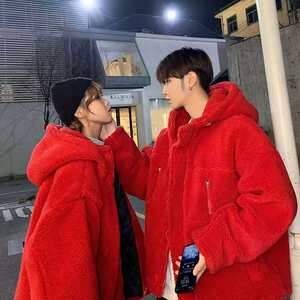 Extra large size 300*0.5kg New Year couples wear red ins lamb velvet winter warm jacket sweatshirt men's and women's cotton jacket
