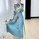 Sanzhai dress female early autumn new autumn new seven -point sleeve half -neck high -end print folds fashion commuting long skirt 072

