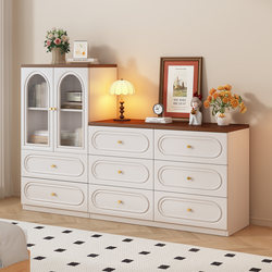 Solid Wood Chest of Drawers Storage Cabinet, Living Room Wall-Mounted Vanity Side Cabinet, Simple Bedroom French Cream Style Six-Nine Drawer Cabinet