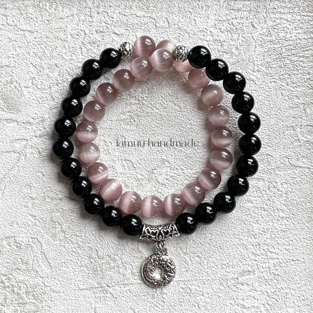{Mo Yan} New Chinese style natural obsidian cat's eye transport beads energy beaded double circle bracelet