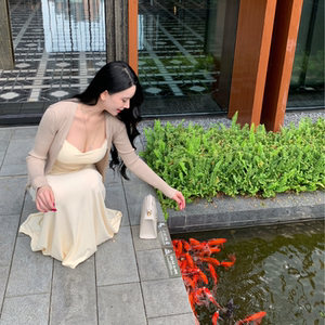 
Son Ji Hye zs minimalist female painter style suspender sleeveless slim A-line large skirt dress