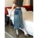 2025 rear slit high waist denim skirt for women in spring and autumn new style old hip-packing and slimming half-body mid-length skirt