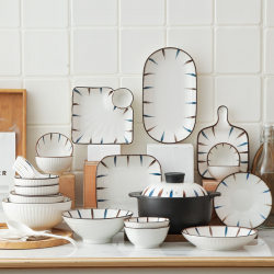 Lanhe Japanese ceramic tableware set household bowls and plates combination simple creative plate eating bowl high appearance