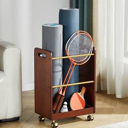 Yoga mat storage basket sports equipment storage rack retro badminton racket household wheel movable storage basket
