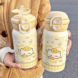 Cute Kitten Thermos Cup for Girls 2025 New Model Student School-Specific Straw Water Cup Compact Portable Cup