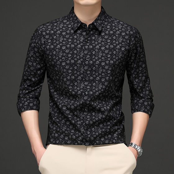 
Spring and autumn high-end fashion floral slim-fitting shirts for men, trendy handsome business casual high-end iron-free long-sleeved shirts