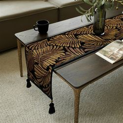 Hot selling black background luxury gold leaf embroidery table flag atmosphere decoration tea table cushion tea mat dining table decoration coffee table cloth