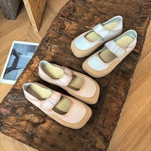 
Spring and summer retro style versatile shallow mouth Velcro cowhide square toe women's shoes with soft soles and flat soles