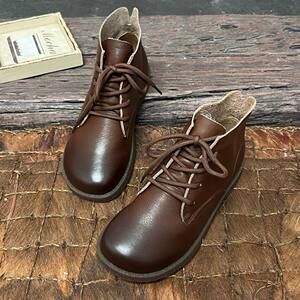 
Lace-up low-heeled solid color round-toe autumn and winter short Martin boots for women, casual shoes