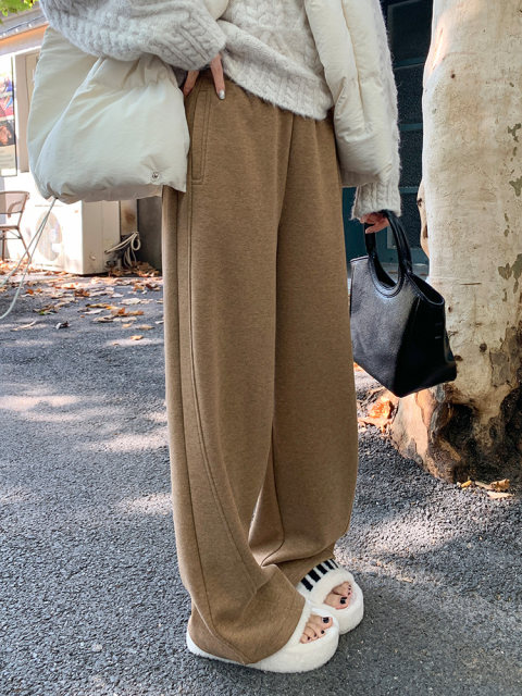 Mulberry silk wool wide-leg pants for women in spring, autumn and winter 2025 new high-waist draping plus velvet straight glutinous rice trousers