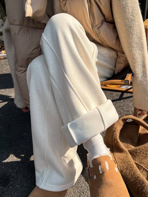 Mulberry silk wool wide-leg pants for women in spring, autumn and winter 2025 new high-waist draping plus velvet straight glutinous rice trousers