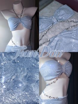 Advanced texture diamond chain split three -piece swimming dress skirt Bikini chain gathers swimwear
