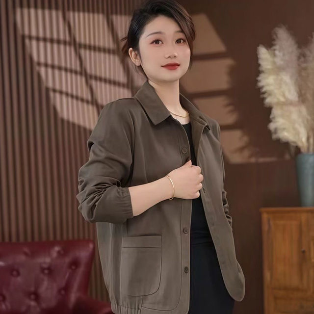 2025 Spring New Short Shirt Jacket Mom Fashion Twill Cotton Solid Color Small Perfect Casual Top
